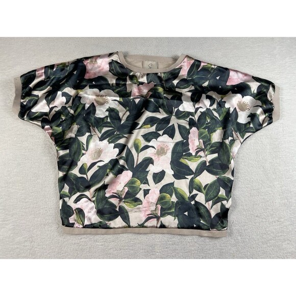 Sioni Women's Floral Palm Satin Print~ Short Sleeve Stretch Sweater Size Small * - Picture 1 of 6